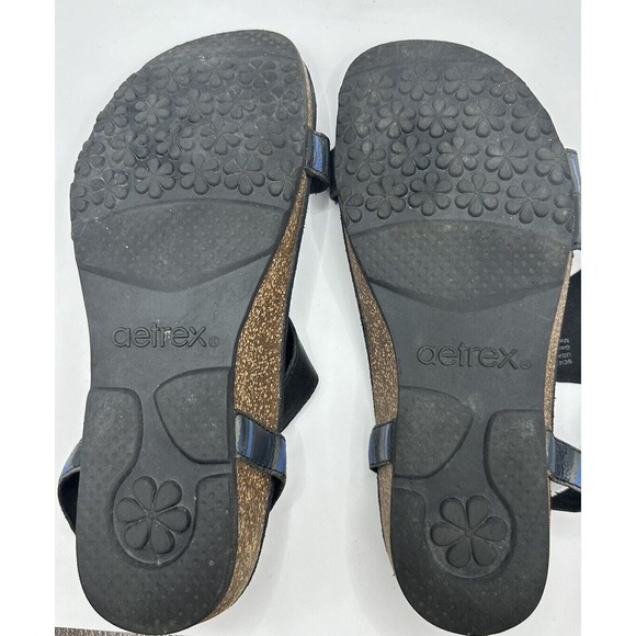 Clark's Leather Sandals 9 Navy Corks soles Comfort Buckle And Hook and Loop - Picture 9 of 10